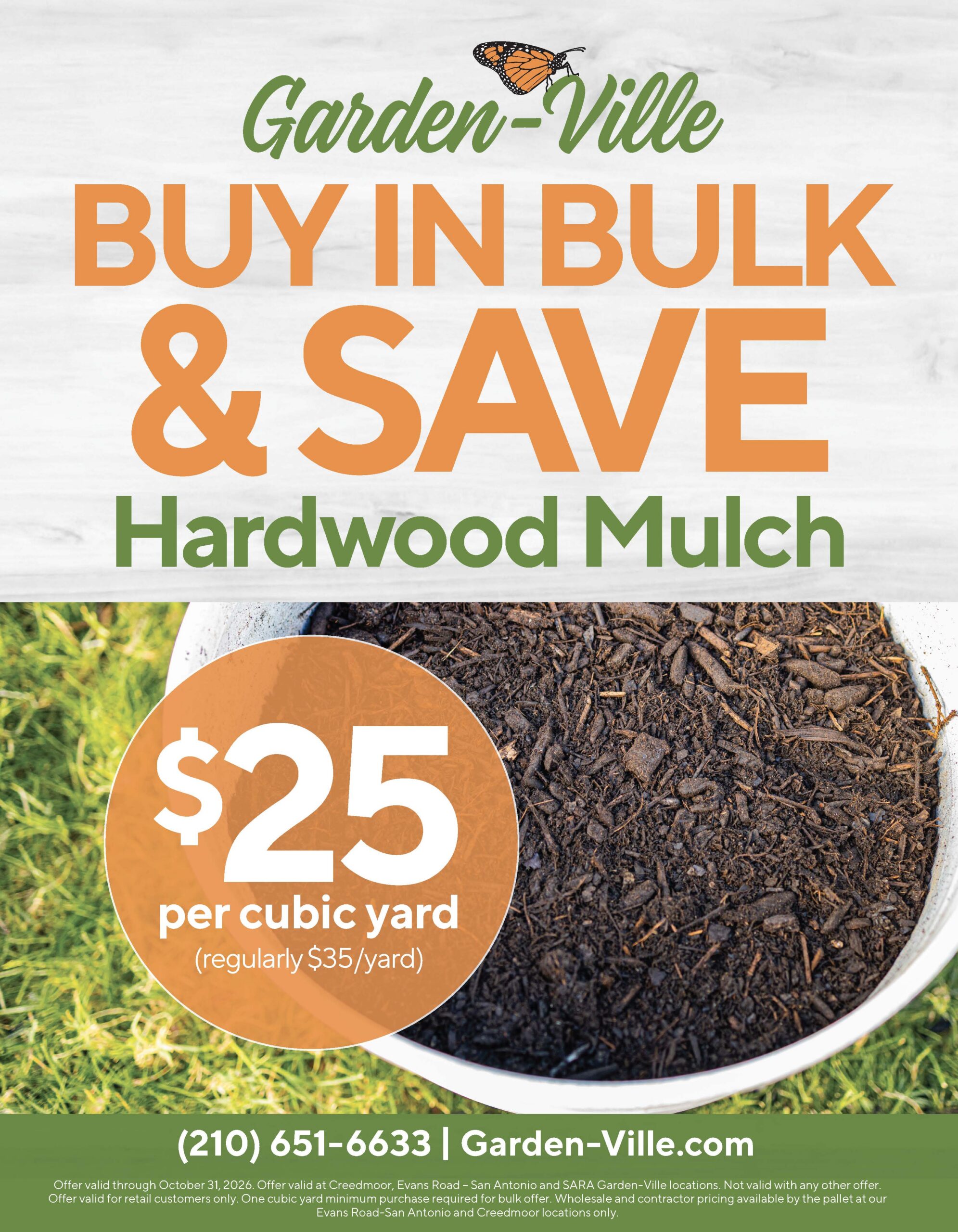 Buy in bulk and save: Garden-Ville Hardwood Mulch for $25 per cubic yard